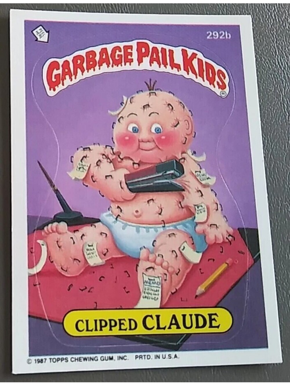 1987 TOPPS GARBAGE PAIL KIDS 292B CLIPPED CLAUDE